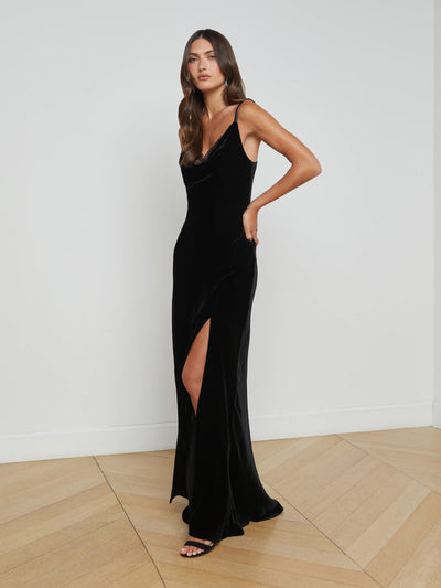 Venice Cowl Lace Gown In Black-L'Agence-Tocca Finita