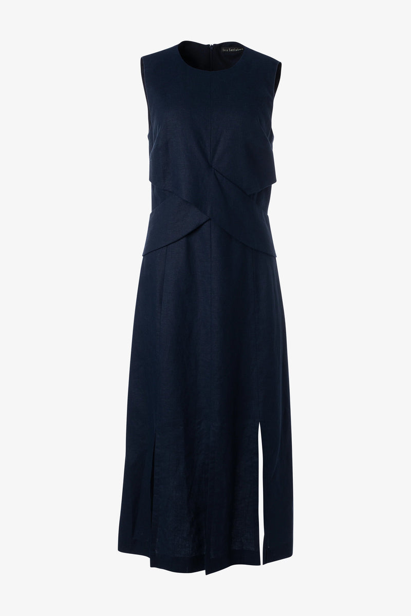 Waist Crossover Dress in Navy-Iris Setlakwe-Tocca Finita