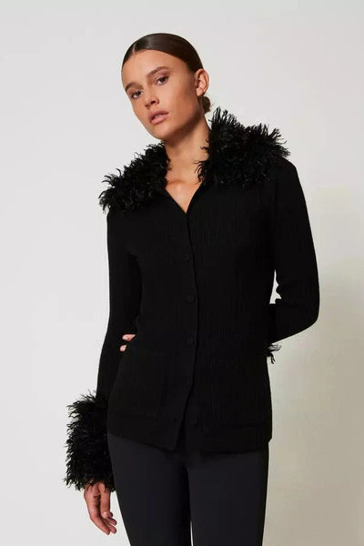 Wool Blend and Faux Fur Cardigan-TWINSET-Tocca Finita